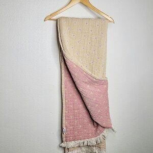 Piscatextil 100% Cotton Pink & Beige Hearts Boho Throw Blanket